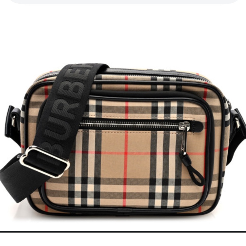 Burberry Black and Tan Messenger Bag with Iconic Design